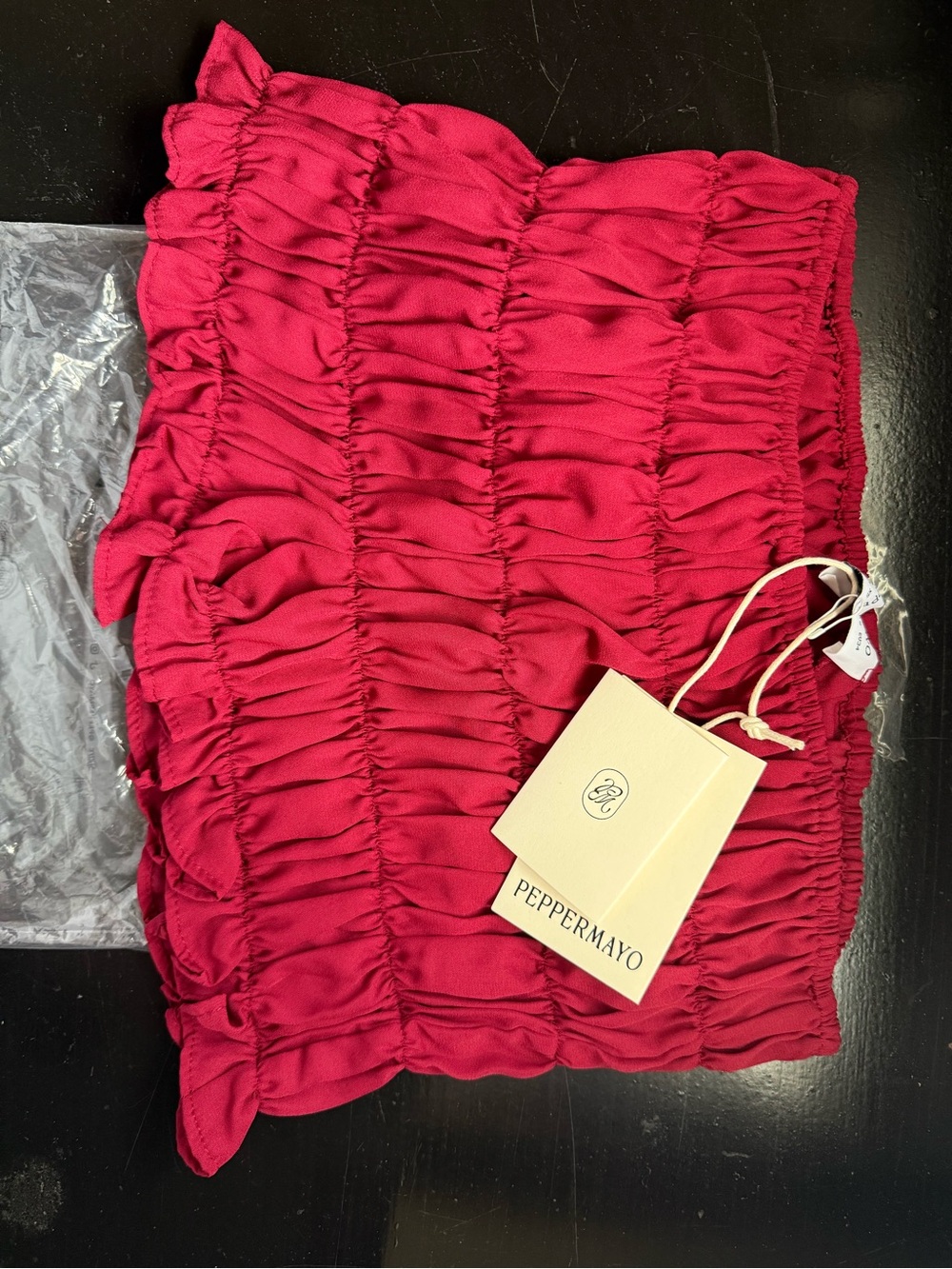 Peppermayo Ruched Mini Shorts in Maroon